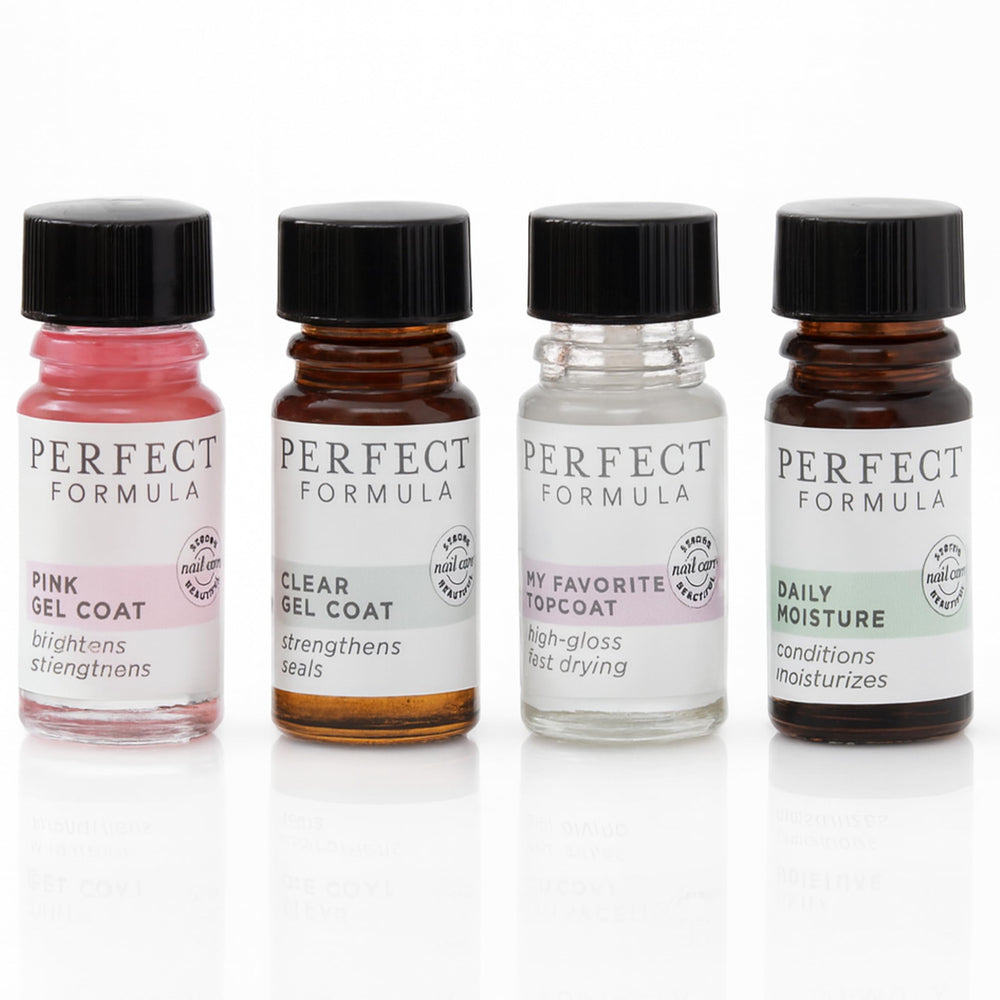 Perfect Formula Nail Essentials Kit gel rosa fortalece uñas y brillo natural