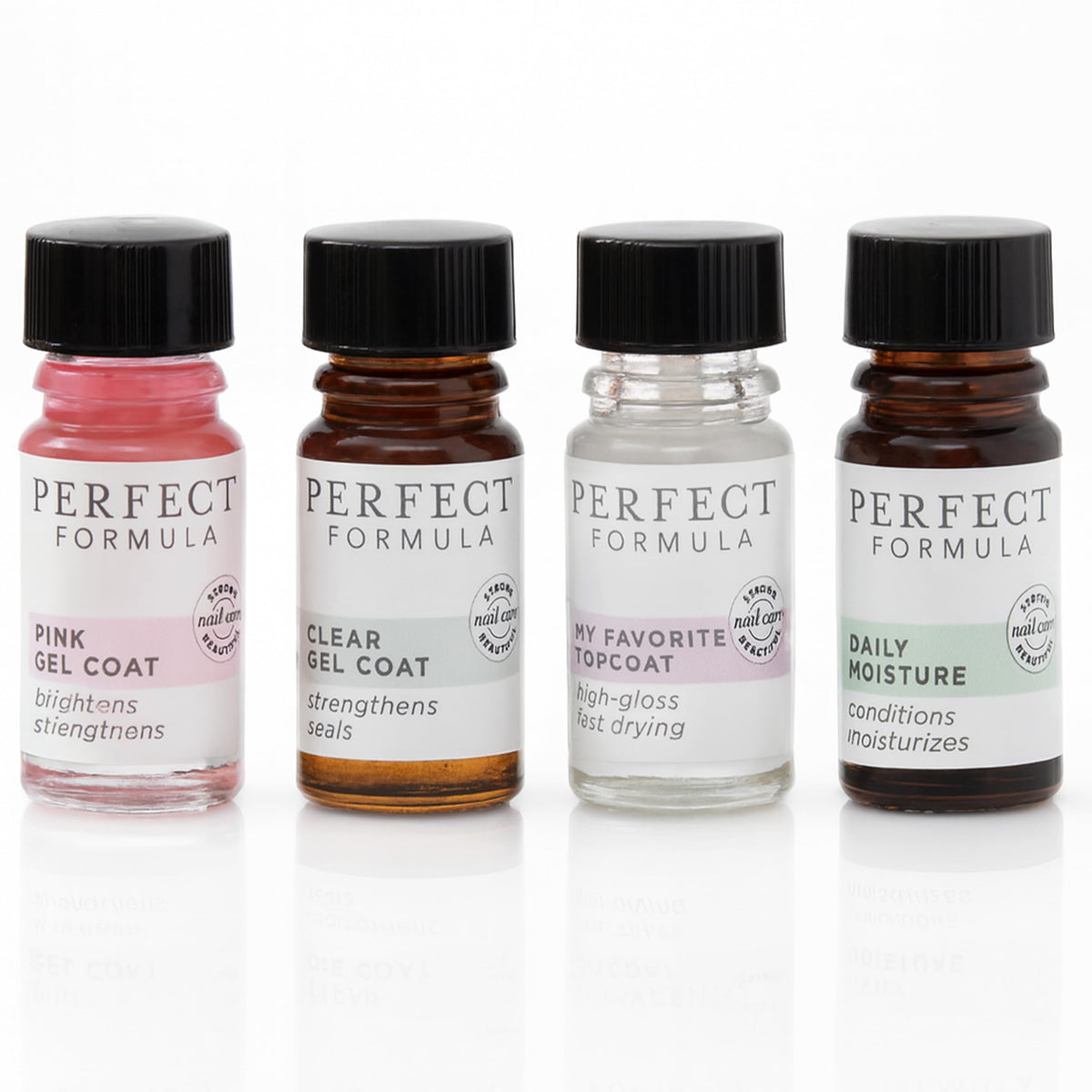 Perfect Formula Nail Essentials Kit gel rosa fortalece uñas y brillo natural
