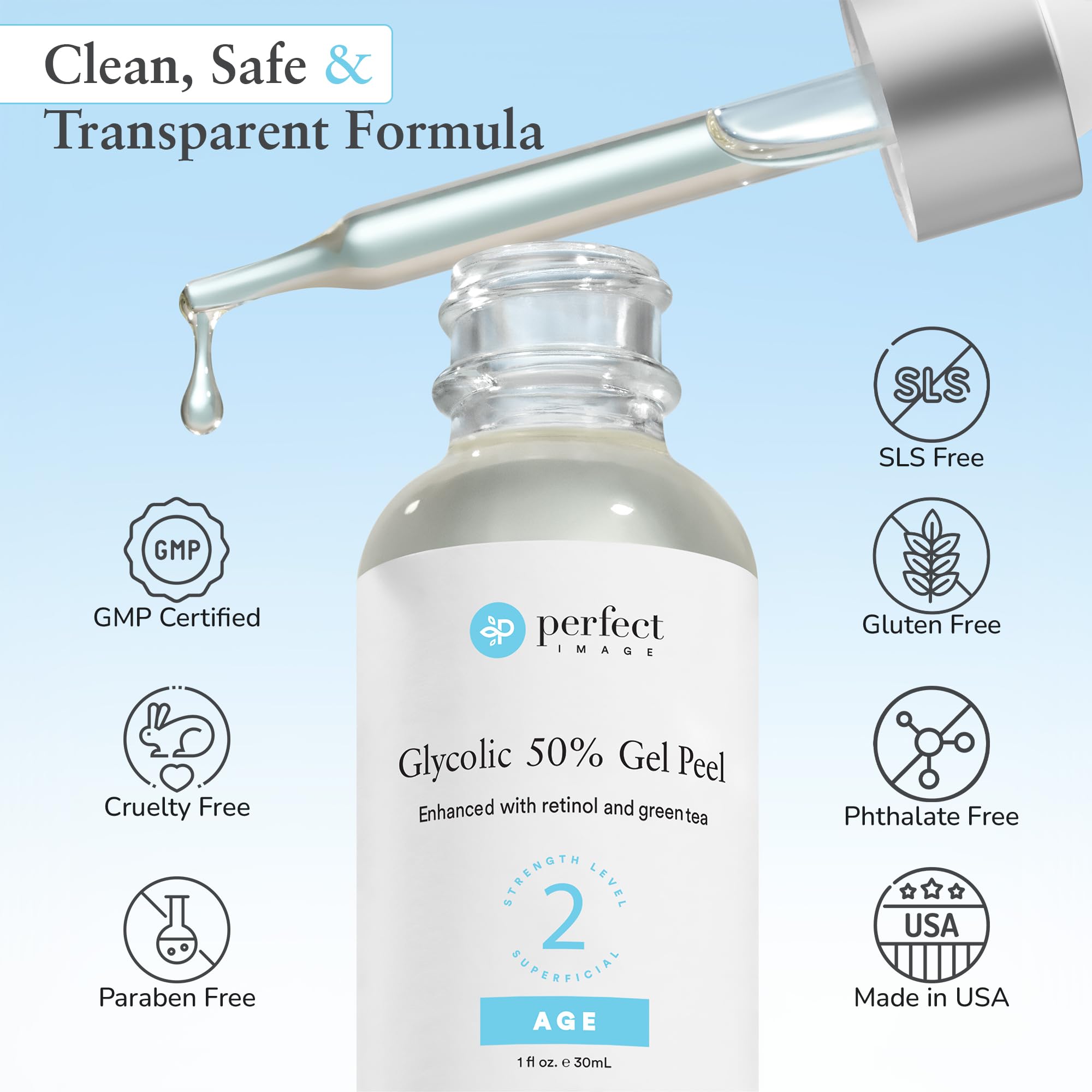 Perfect Image Glycolic 50% Gel Peel aplicación precisa con gotero