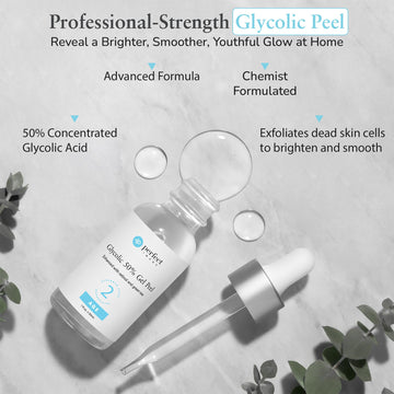 Perfect Image Glycolic 50% Gel Peel en envase, etiqueta clara para uso profesional