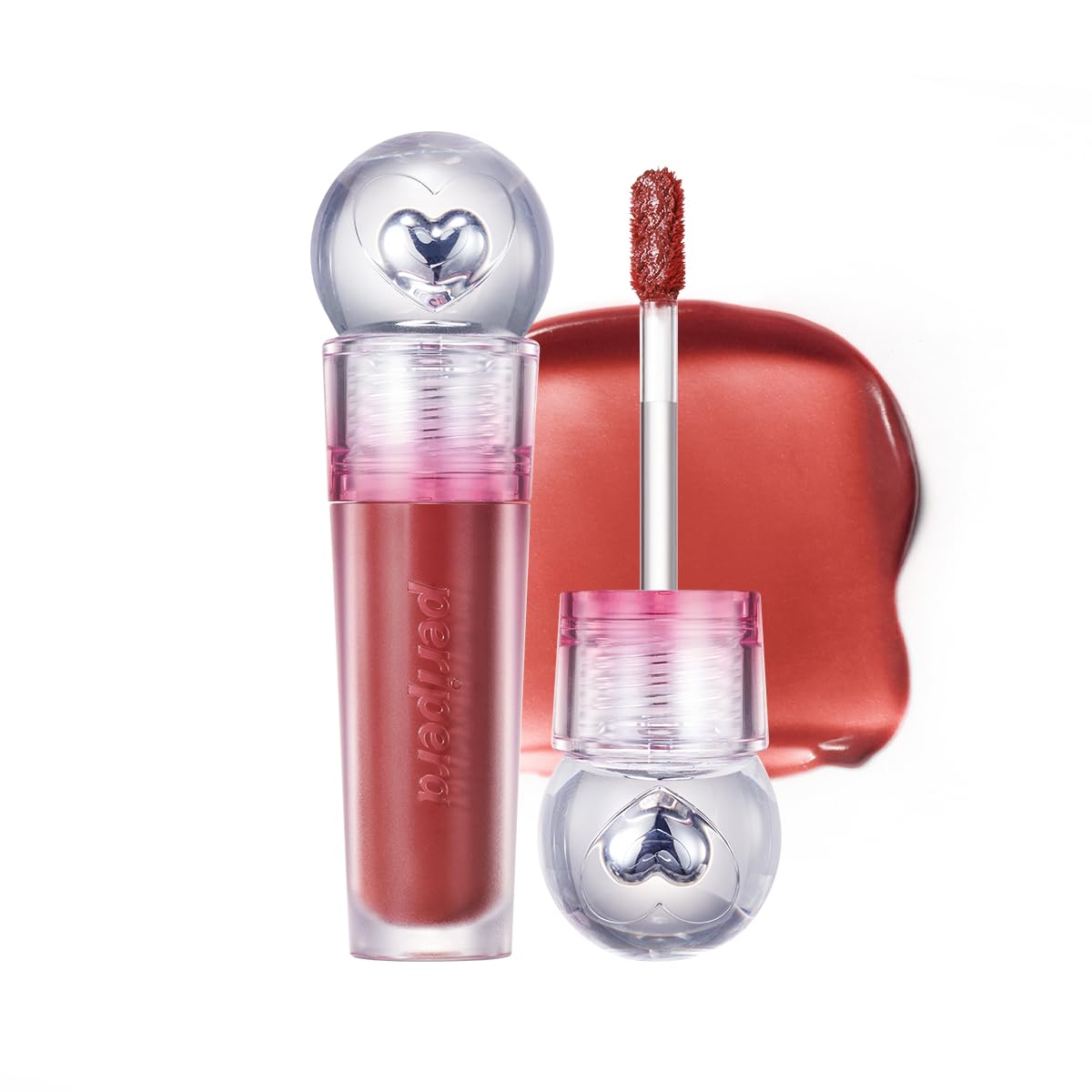 Peripera Tinte Gelificado en bote con corazón de plata, acabado suave para labios.