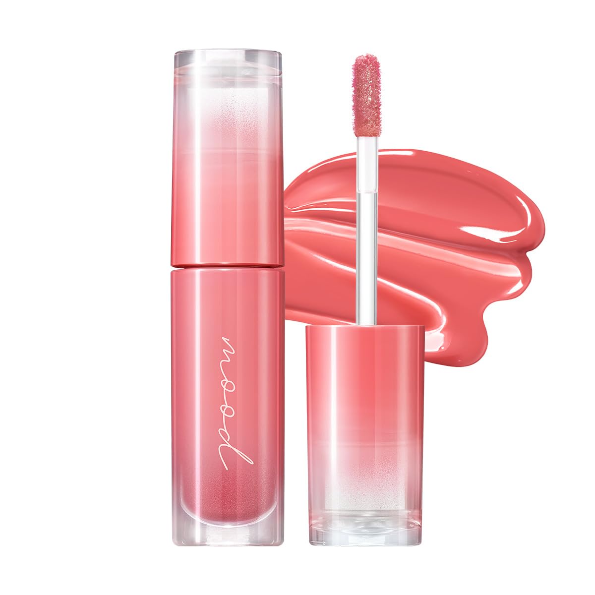 Peripera Ink Mood Glowy Tint en labios, aplicación suave y humectante para color sutil.