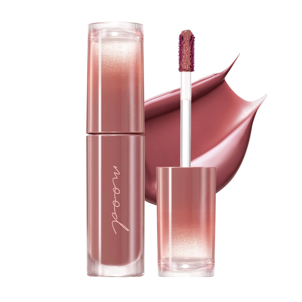 Peripera Ink Mood Glowy Tint packaging close-up showing Rosy Wish shade and sleek design.