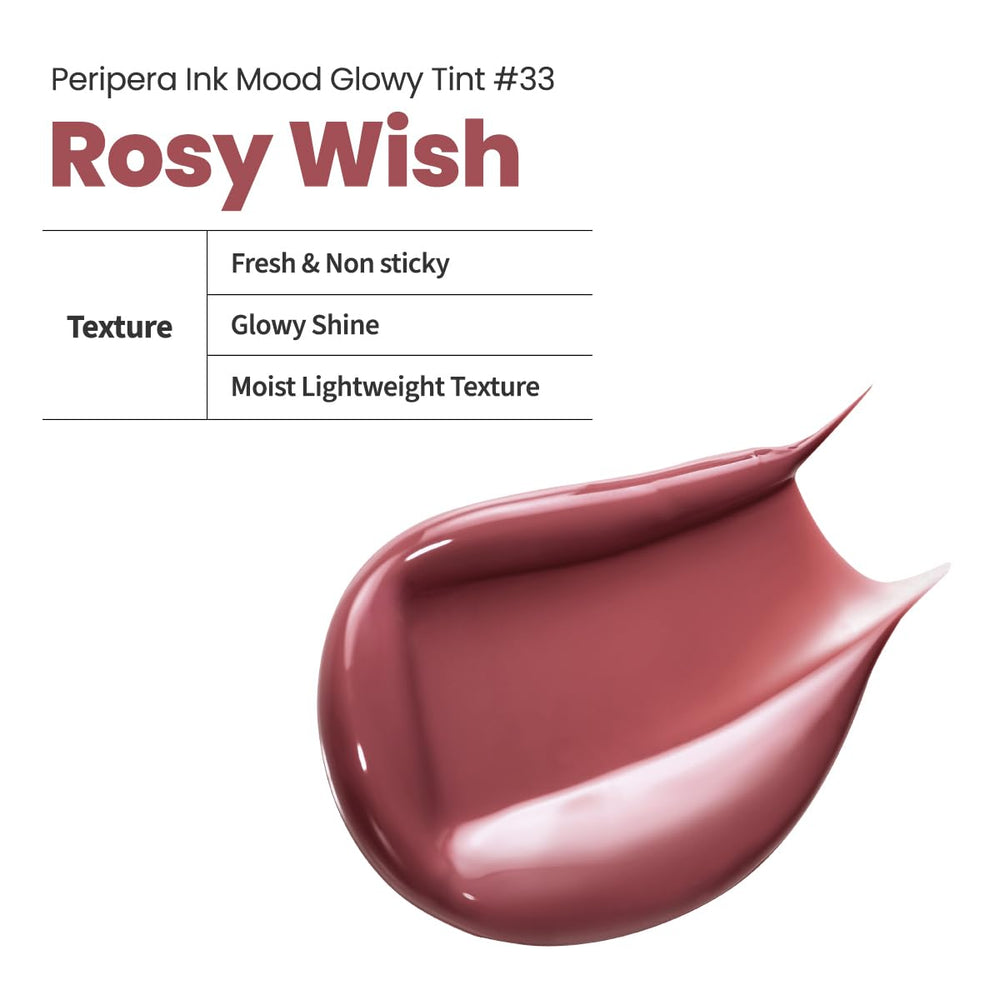 Peripera Ink Mood Glowy Tint worn on lips for comfortable, non-sticky wear.