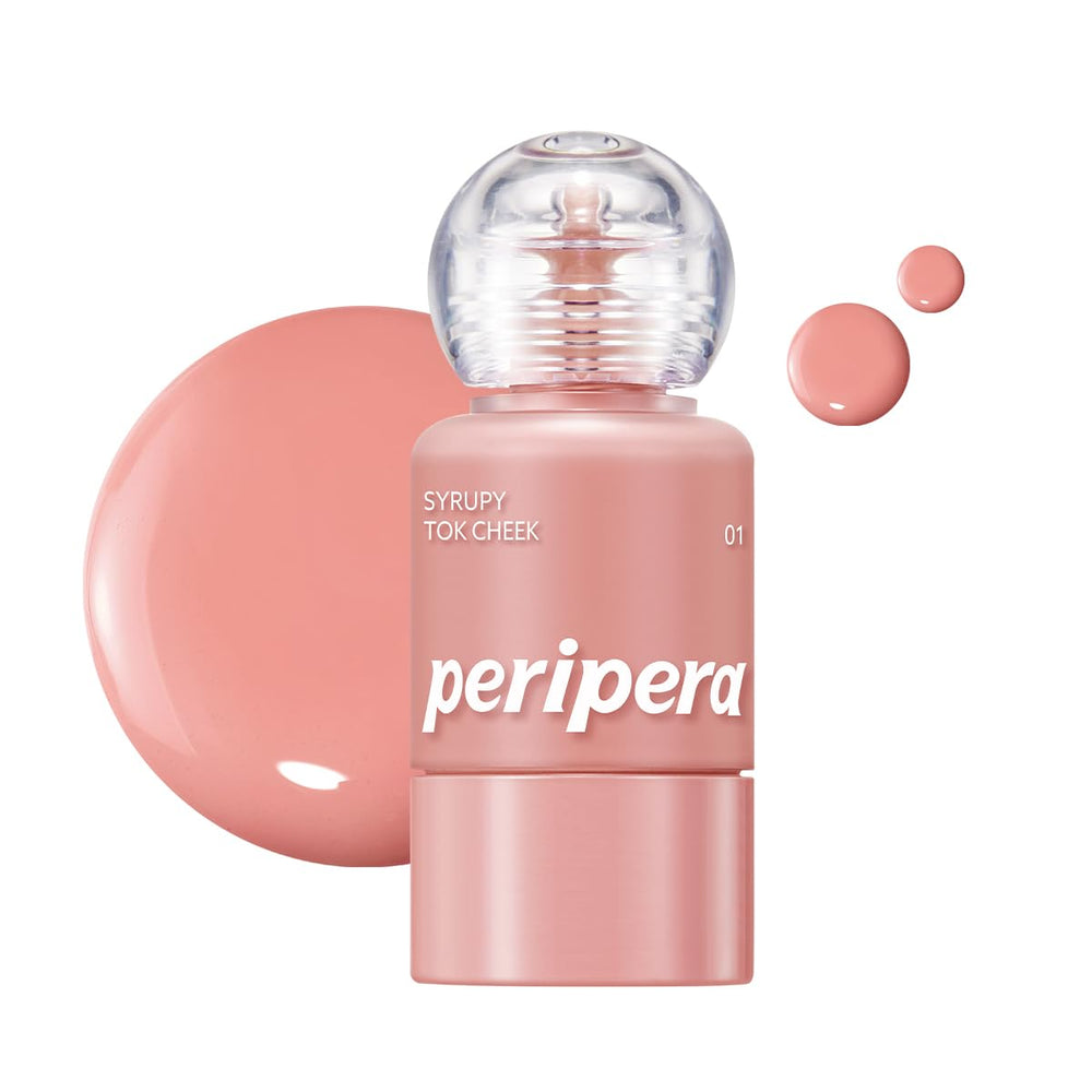 Peripera Syrupy Tok Cheek 01 Light Peach bottle cap close-up showing dewy glow