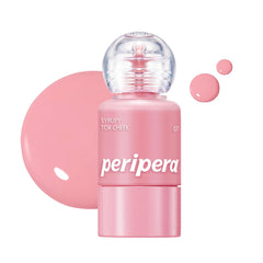 Peripera Syrupy Tok Cheek airy pink bottle dispense shows easy, hydrating application.
