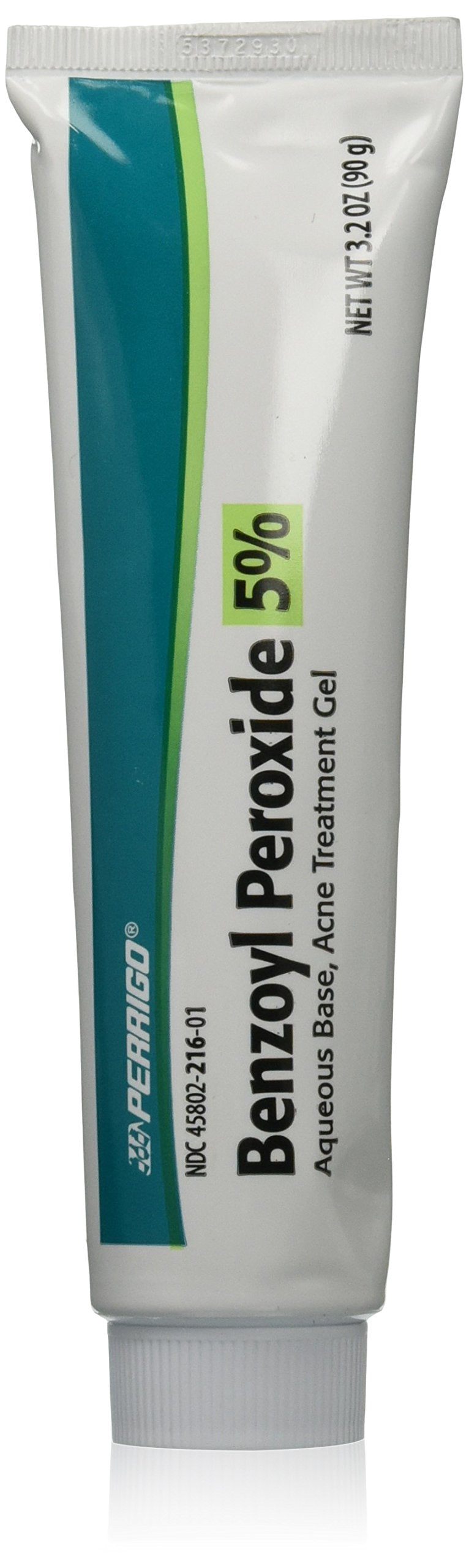Perrigo, tubo grande de gel al 5% de peróxido de benzoilo para uso diario.