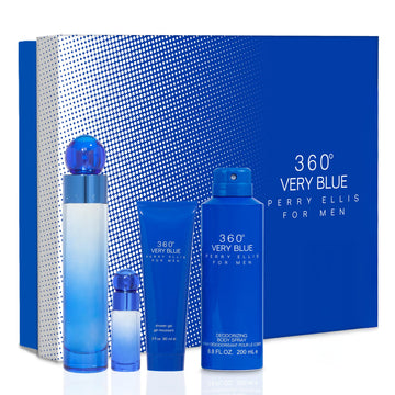 Perry Ellis 360 Very Blue: botella de perfume elegante para hombre, sensación fresca y duradera.