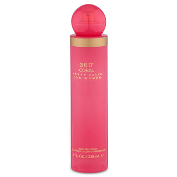 Perry Ellis 360° Coral, botella de bruma corporal para aroma floral y afrutado diario.