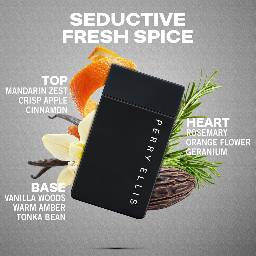 Rociado en spray, Perry Ellis Midnight realza confianza en la noche.