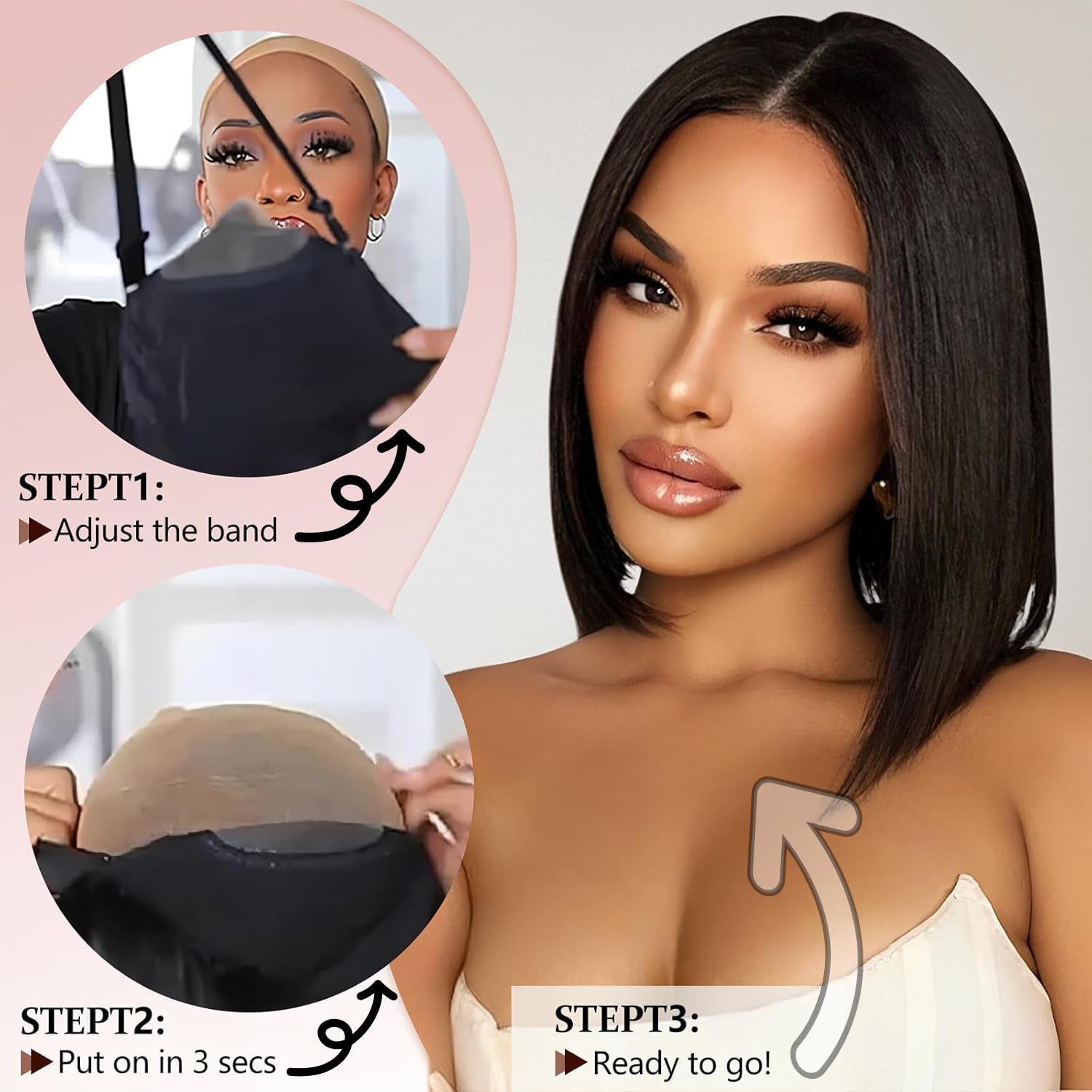 Perselene peluca Bob con lace frontal 4x4, aspecto natural.