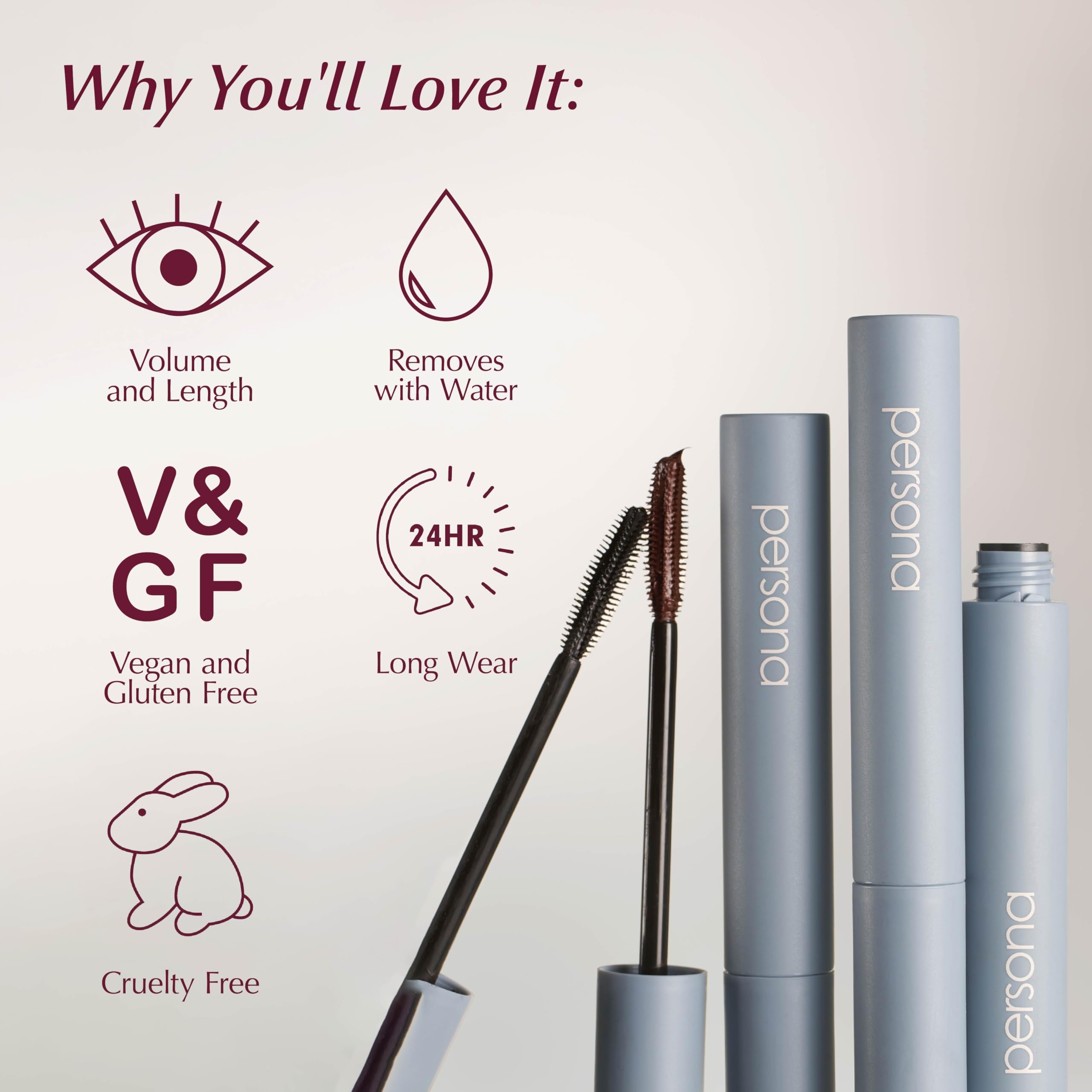 PERSONA Volumizing Tubing Mascara water-removable for effortless daily cleansing