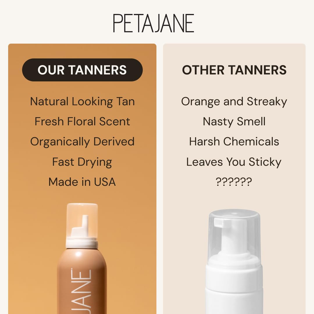 Peta Jane bruma bronceadora sin sol, bronceado duradero con desvanecimiento natural.