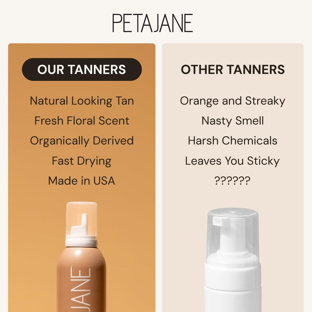 Peta Jane bruma bronceadora sin sol, bronceado duradero con desvanecimiento natural.