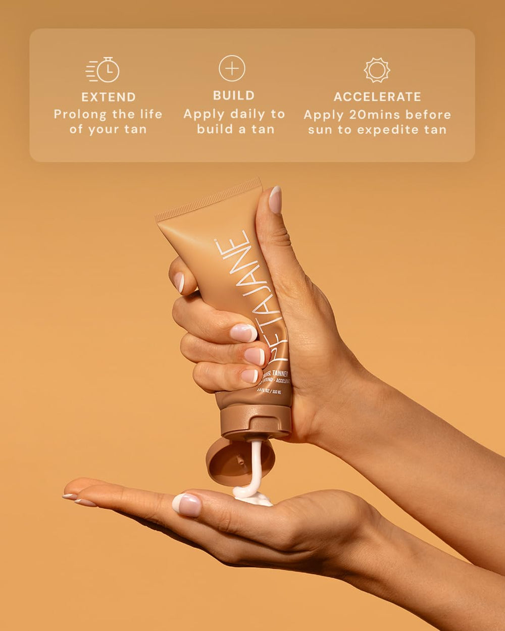 Peta Jane Tan Extender Lotion, aplicación diaria uniforme para un bronceado progresivo.