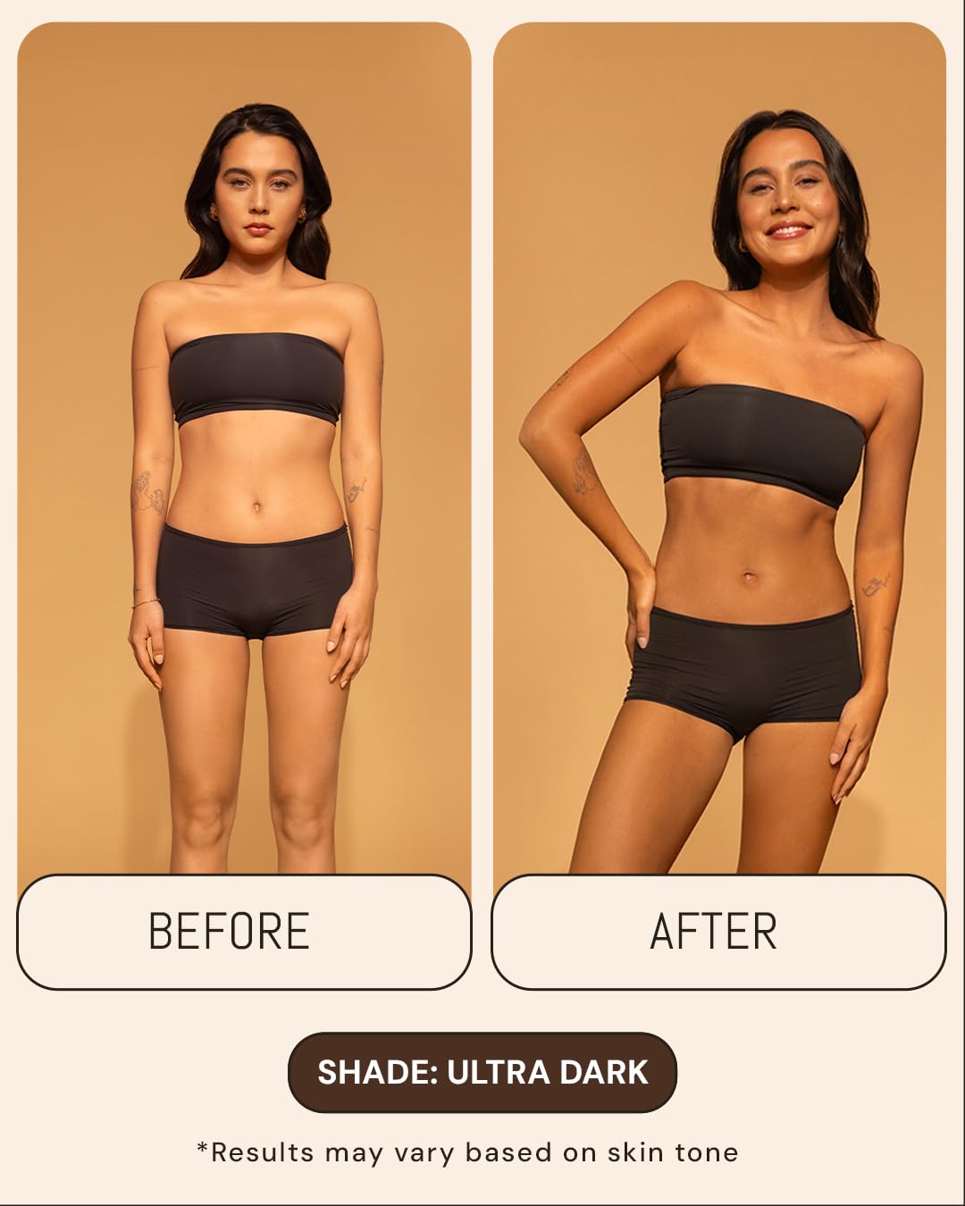 Tono bronceado profundo con Peta Jane Ultra Dark Mousse para pieles diversas.