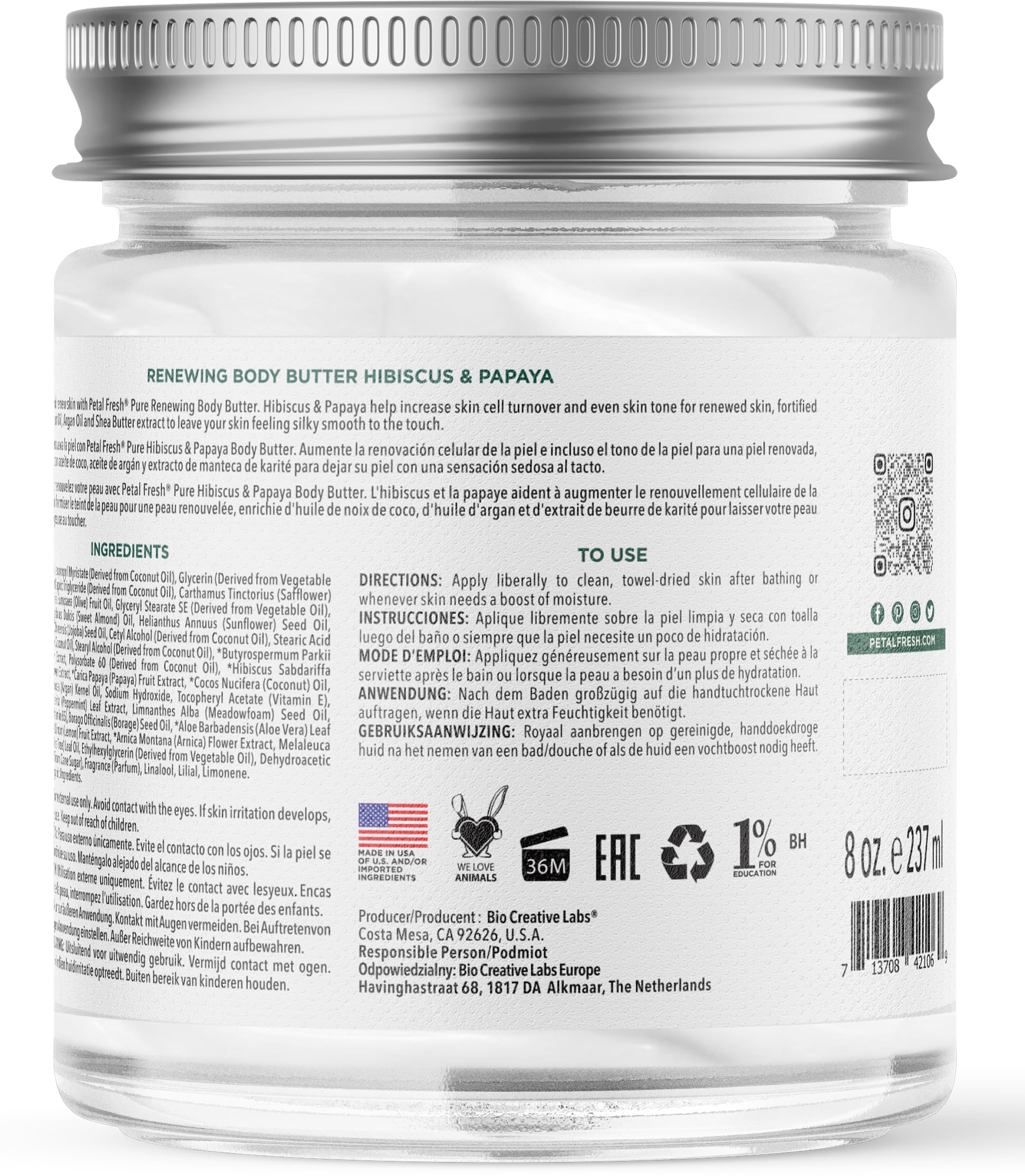 Frasco de 8 oz Petal Fresh, aplicación fácil para piel suave