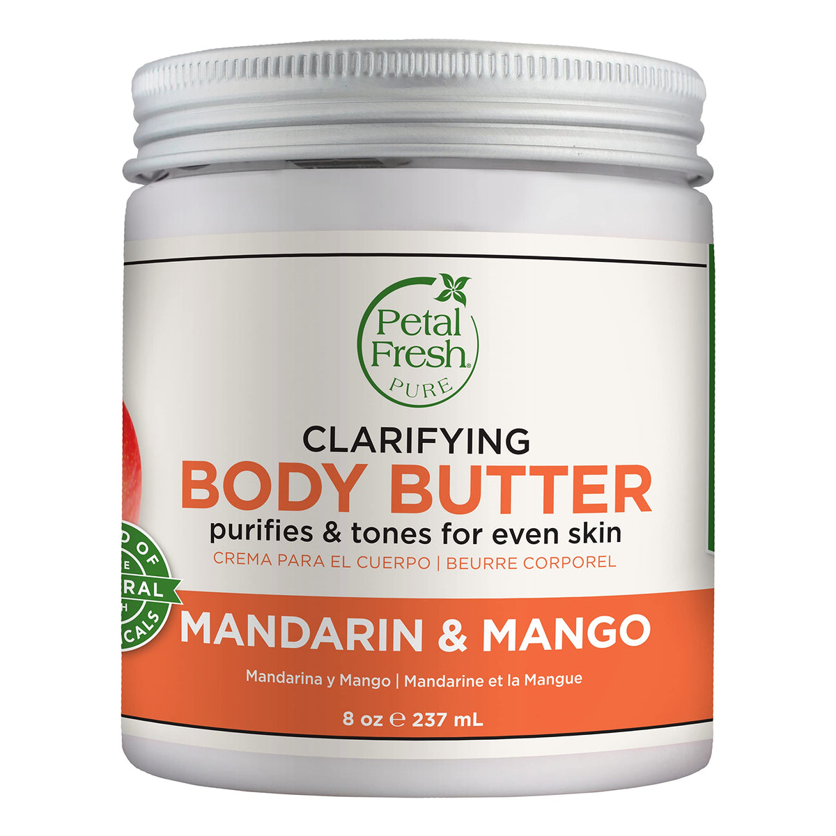 Petal Fresh Manteca corporal Mandarina-Mango, crema suave para piel radiante y nutrida.