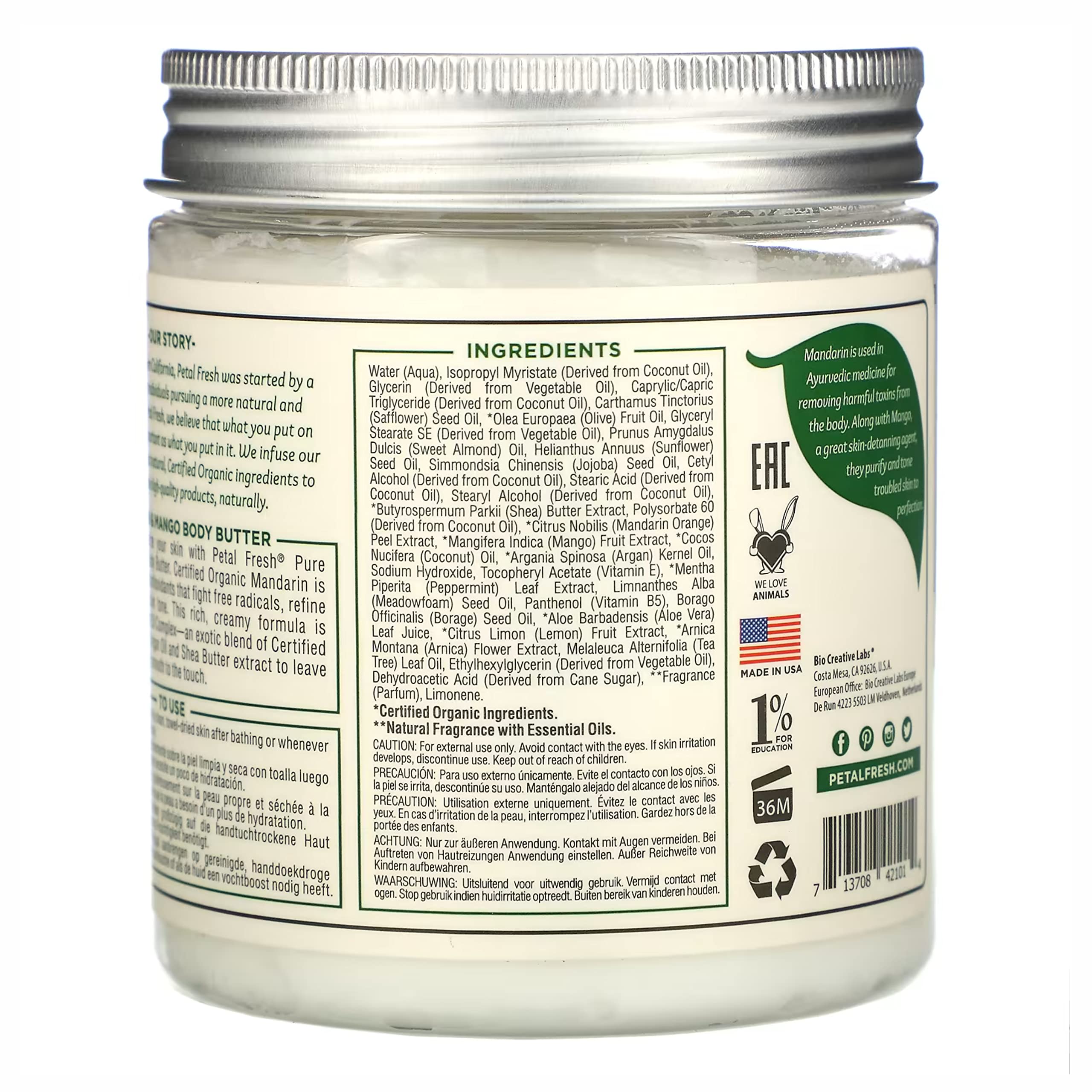 Petal Fresh Manteca corporal, textura cremosa para aplicación fácil y suave.