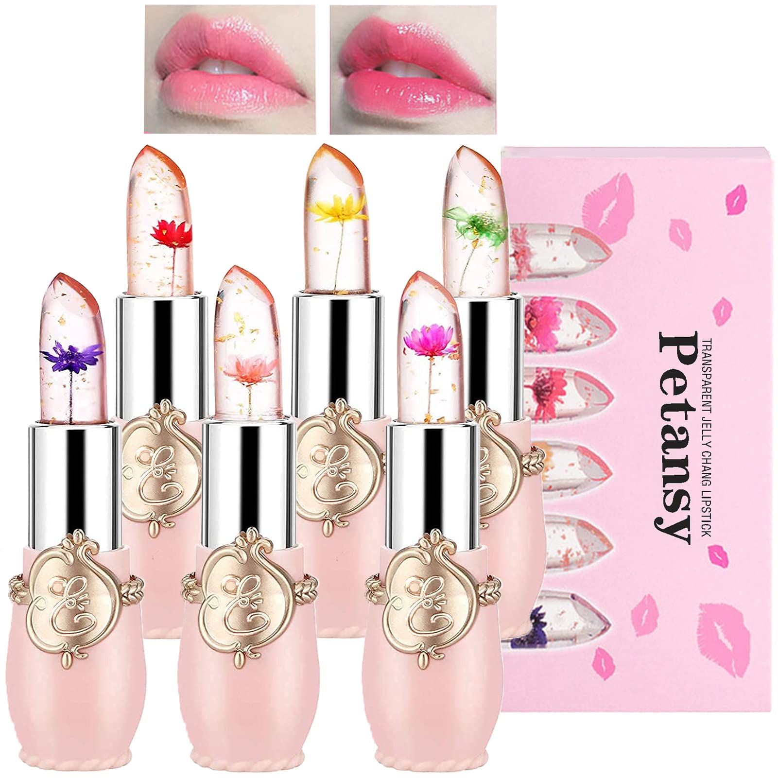 Petansy bálsamo labial cristal flor con color sutil y brillo duradero.