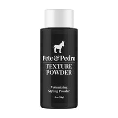 Pete y Pedro polvo-texturizante en envase, volumen inmediato y definición sin brillo.