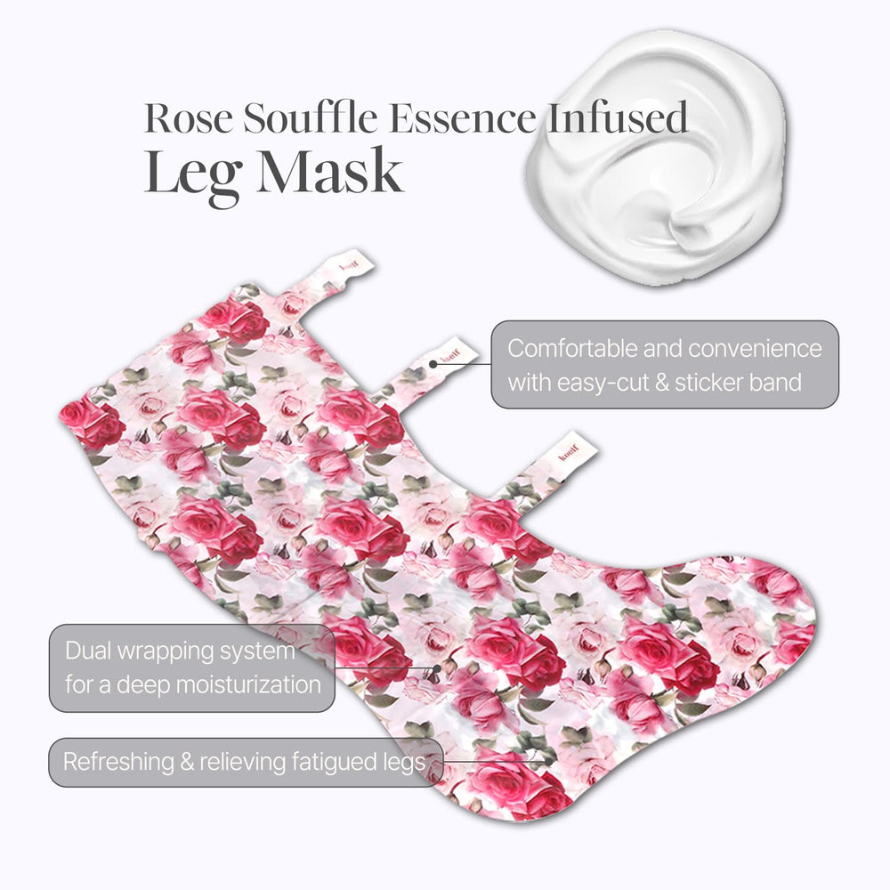 Petitfee Koelf Rose Petal Satin Leg Mask extracto de café para revitalizar la piel.