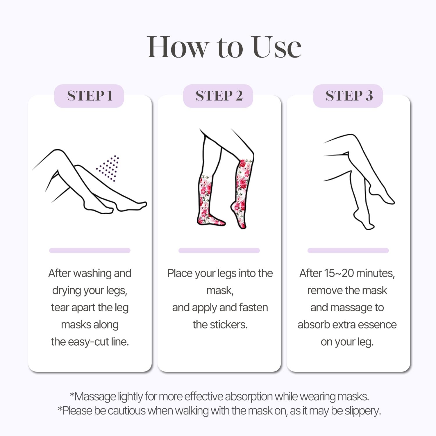 Petitfee Koelf Rose Petal Satin Leg Mask ritual relajante para piernas cansadas.