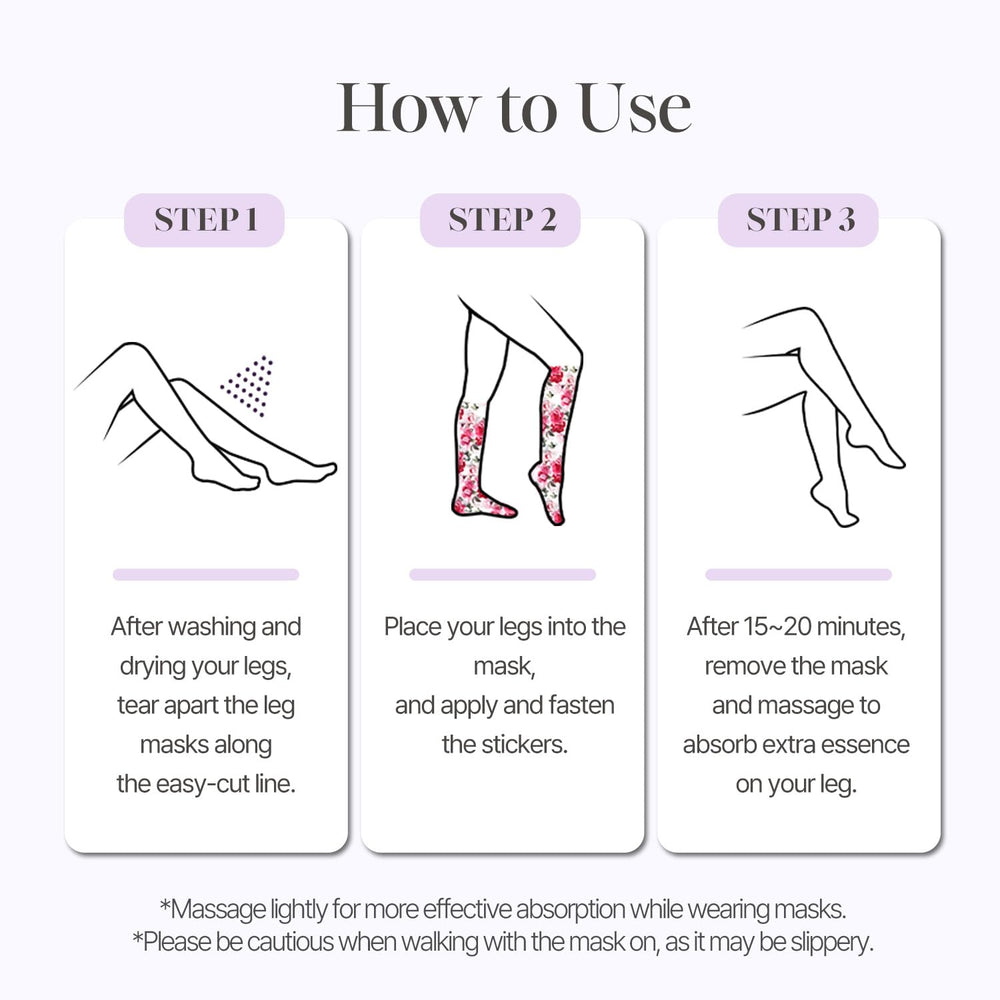 Petitfee Koelf Rose Petal Satin Leg Mask ritual relajante para piernas cansadas.