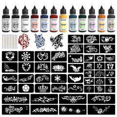 PFARRER tatuajes temporales: 12 botes de tinta color para diseños vibrantes.