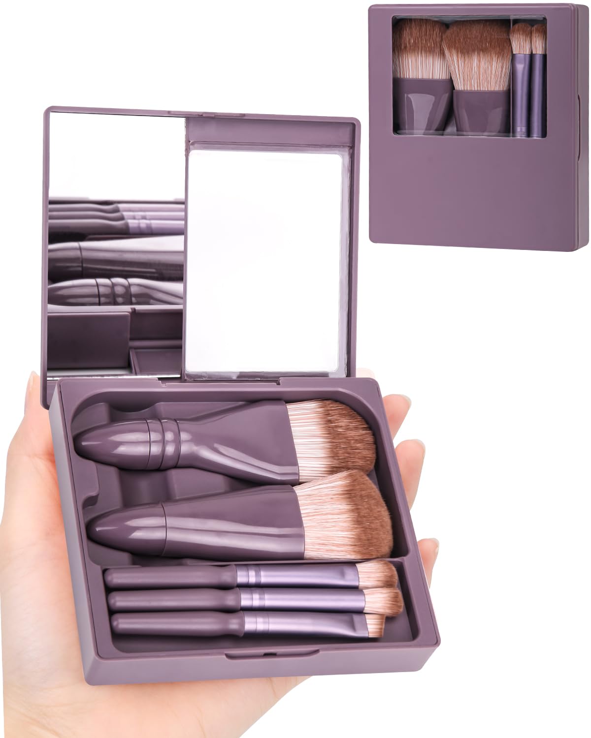 PGRODE pinceles de viaje mini-set con espejo para retoques rápidos