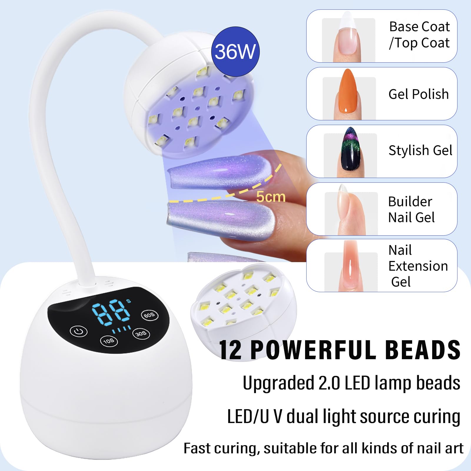 Phain Mini UV-LED, cuello articulado para dirigir la luz con precisión.