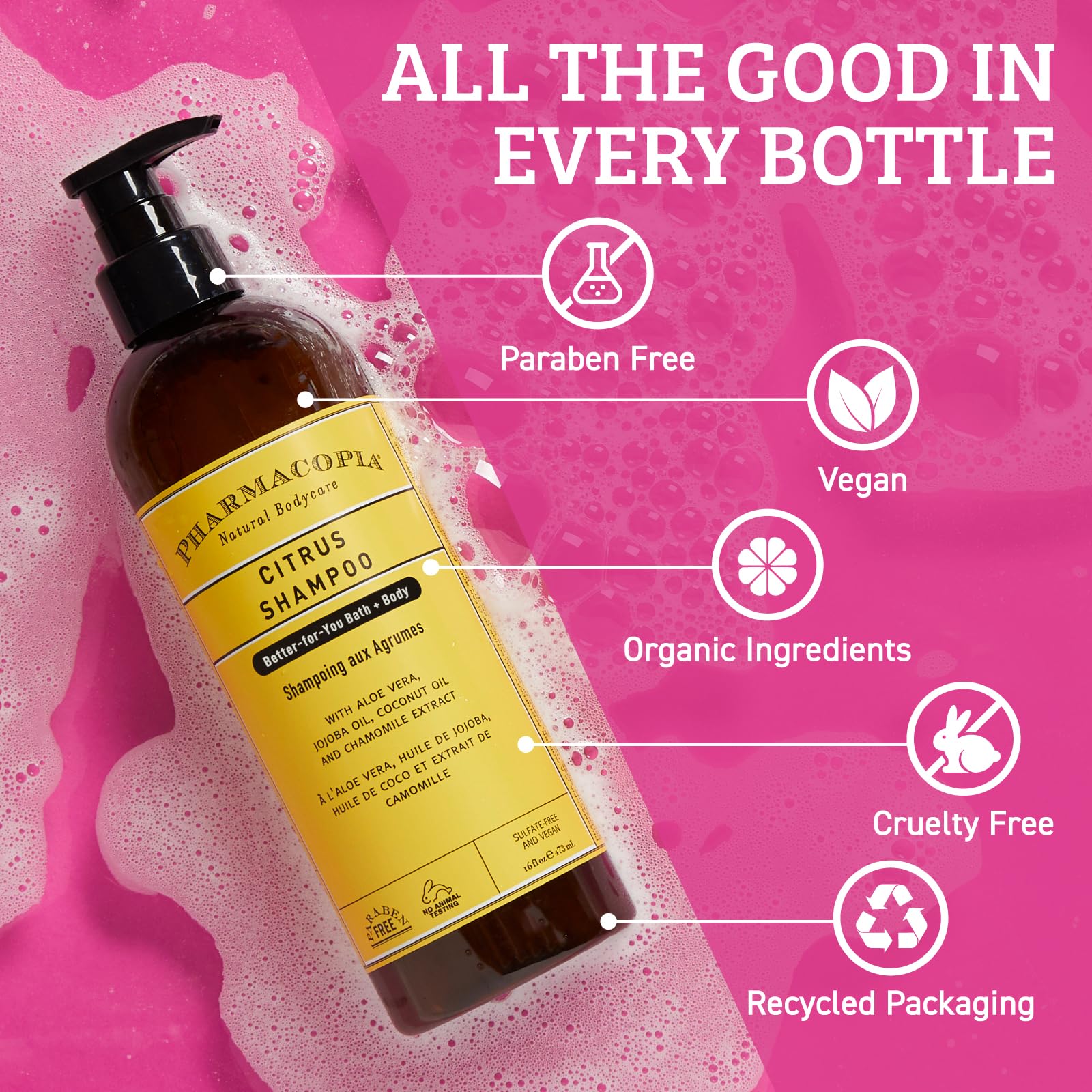 Pharmacopia Citrus Shampoo : mousse legere pour cheveux doux