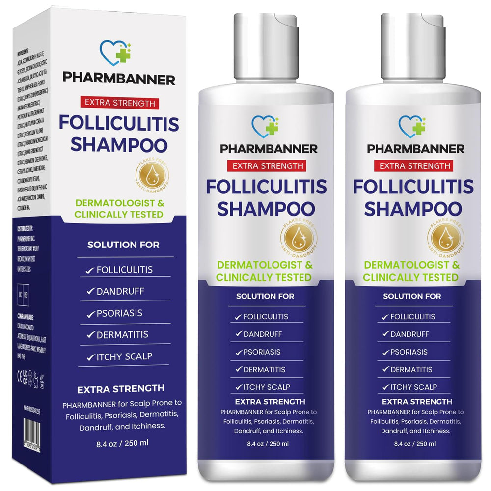 PHARMBANNER Champú antifúngico: botella vertiendo, limpia suavemente y equilibra el cuero cabelludo.