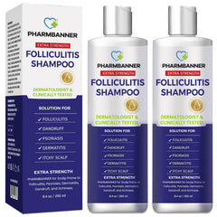PHARMBANNER Champú antifúngico: botella vertiendo, limpia suavemente y equilibra el cuero cabelludo.
