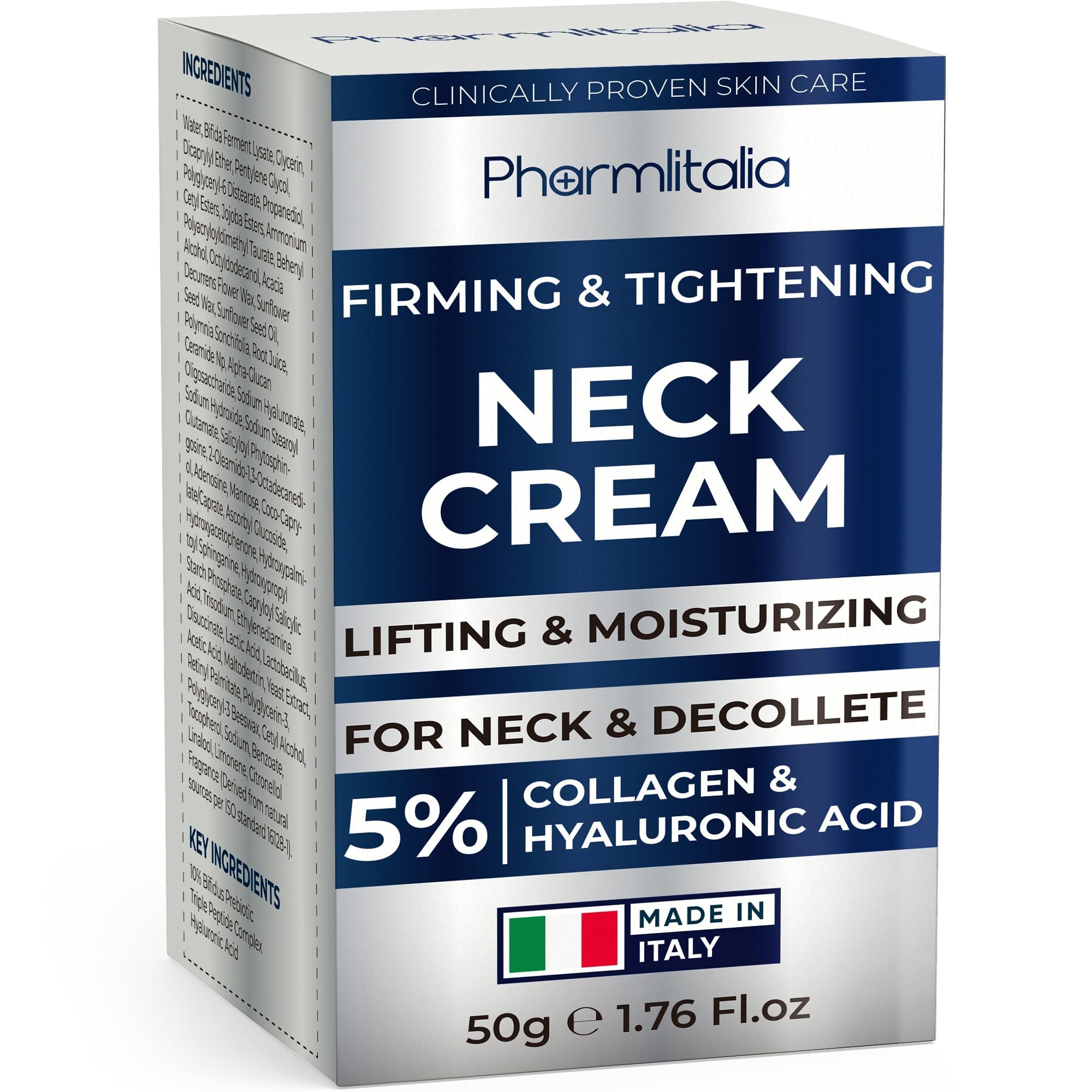 Pharmlitalia crema cuello firmeza: aplicación suave para uso diario y contorno definido.