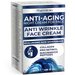 Pharmlitalia crema de levantamiento facial en bote, hidratación nocturna para piel cansada.