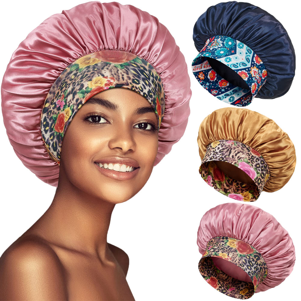 PHILIGHTS bonete de satén para dormir con banda ancha, ideal para cabello rizado