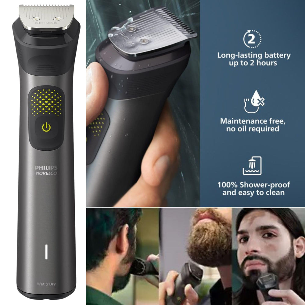 Philips Multigroom Series 9000: cuchillas autoafilables de larga duración.