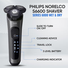 Pantalla LED y agarre antideslizante de la Philips Norelco 6600 para uso cómodo.