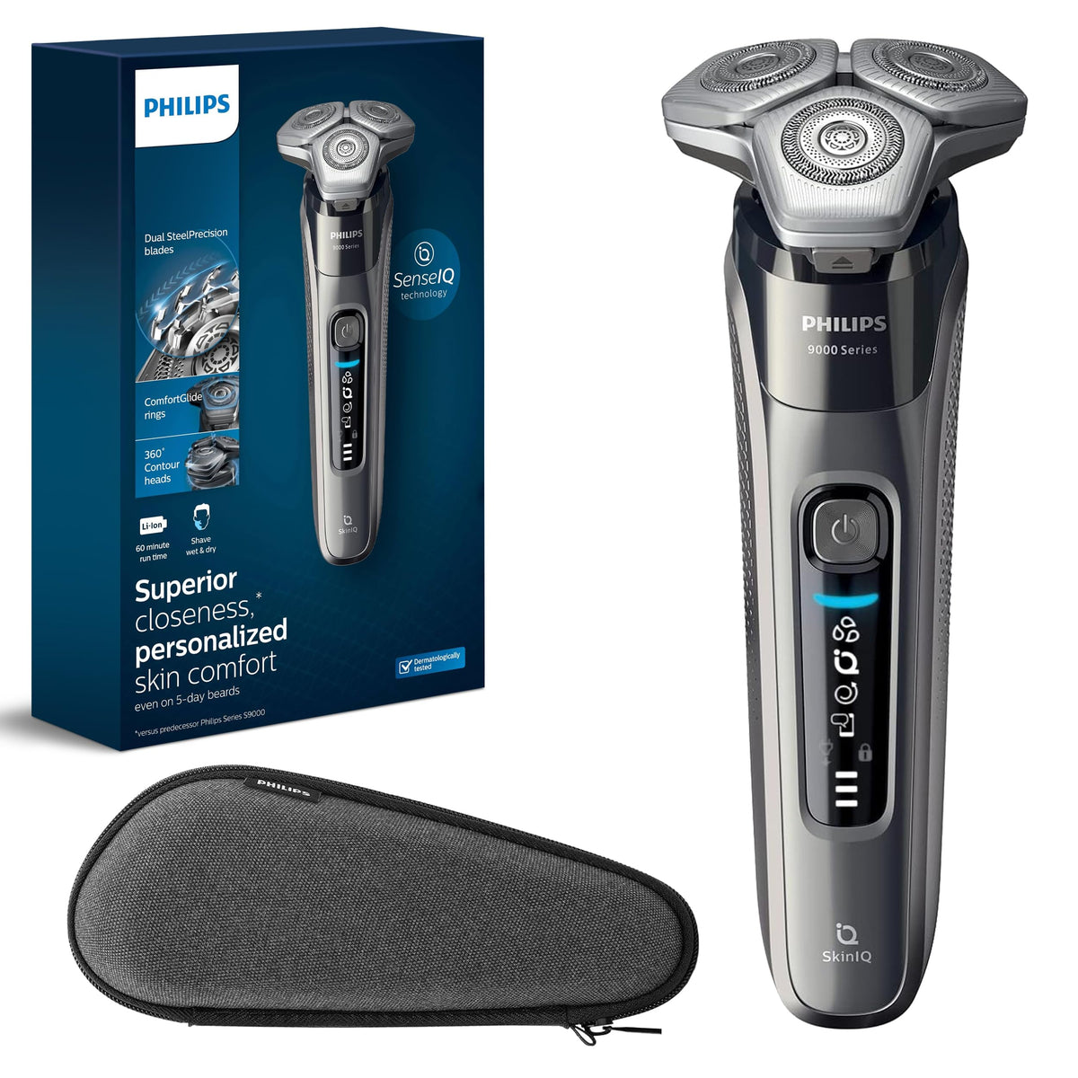 Afeitadora Philips Norelco 9000: afeitado suave, seco o húmedo según preferencia.