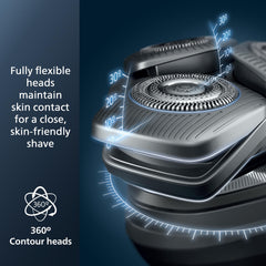 Sensor inteligente Philips Norelco 9000 ajusta la potencia para barba densa.