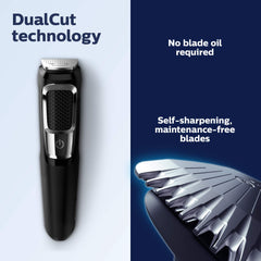 Philips Norelco Multigroom 3000 cuchillas de acero autoafilables para acabado duradero