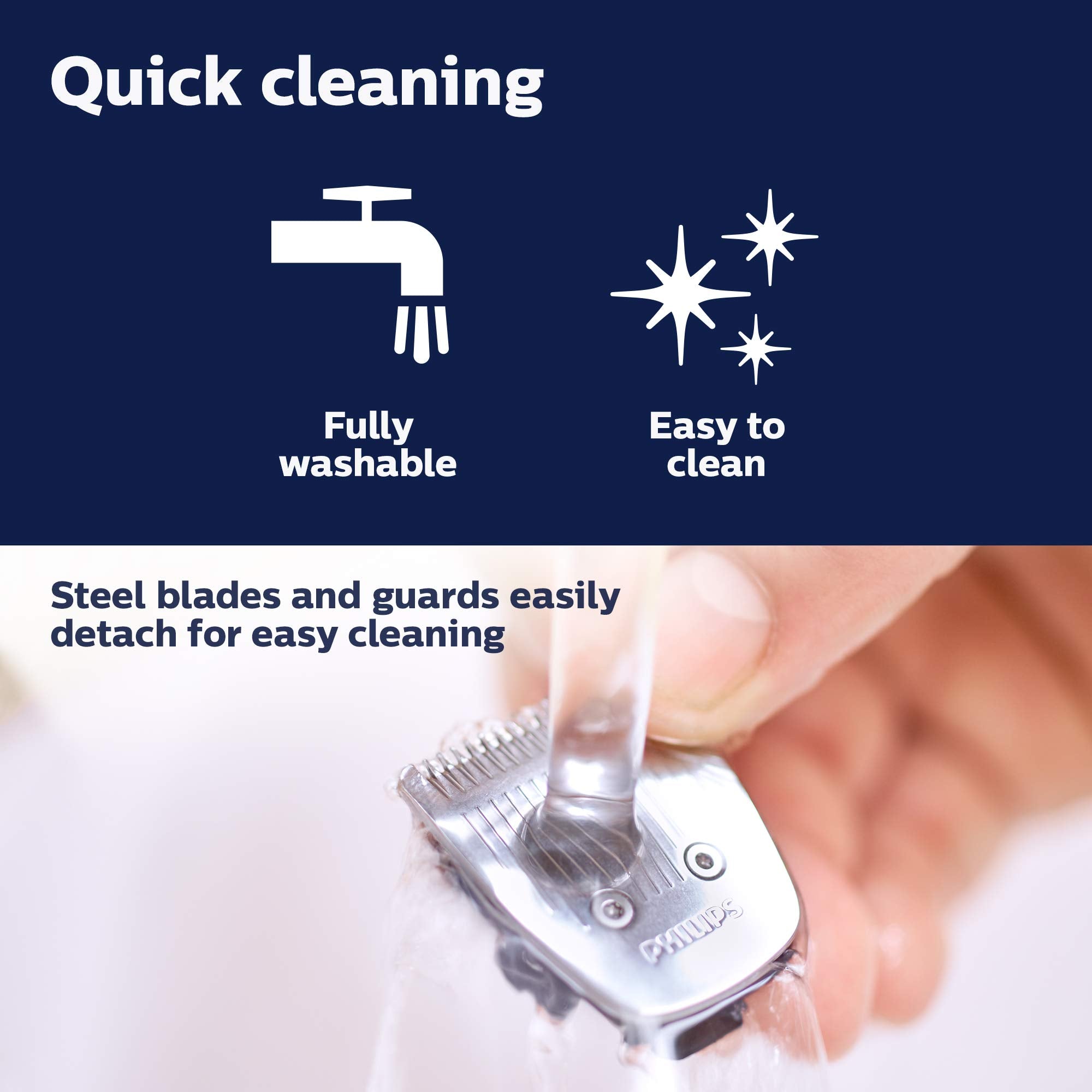 Philips Norelco Multigroom 3000 guardas de acero desmontables para limpieza rápida
