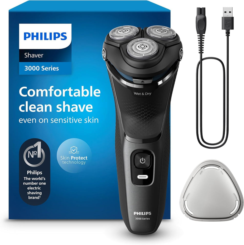 Afeitadora Philips 3000 con cabezas 5D Pivot y Flex para seguir las curvas.