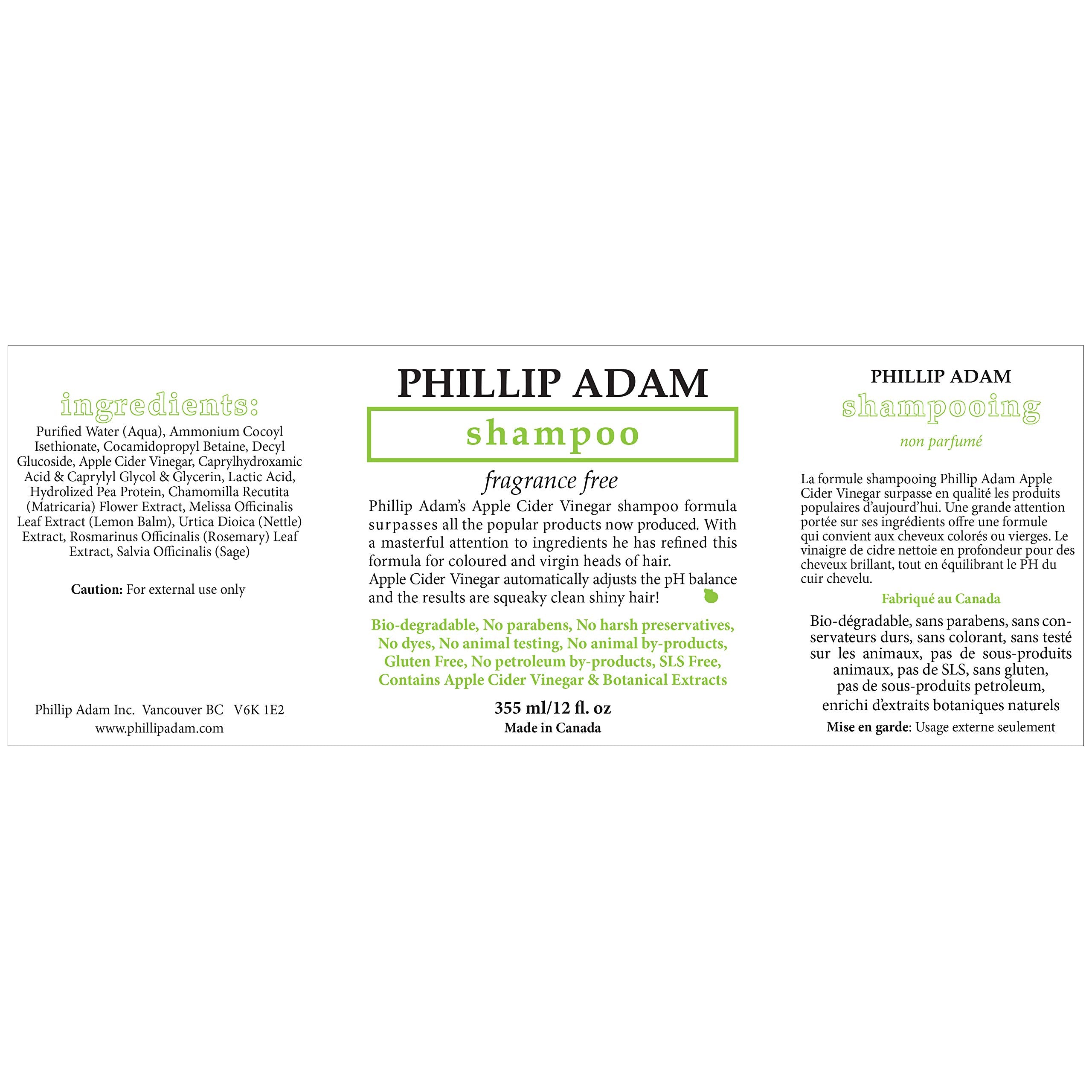 Après-shampoing Phillip Adam sans parfum en flacon, cheveux doux et brillants.