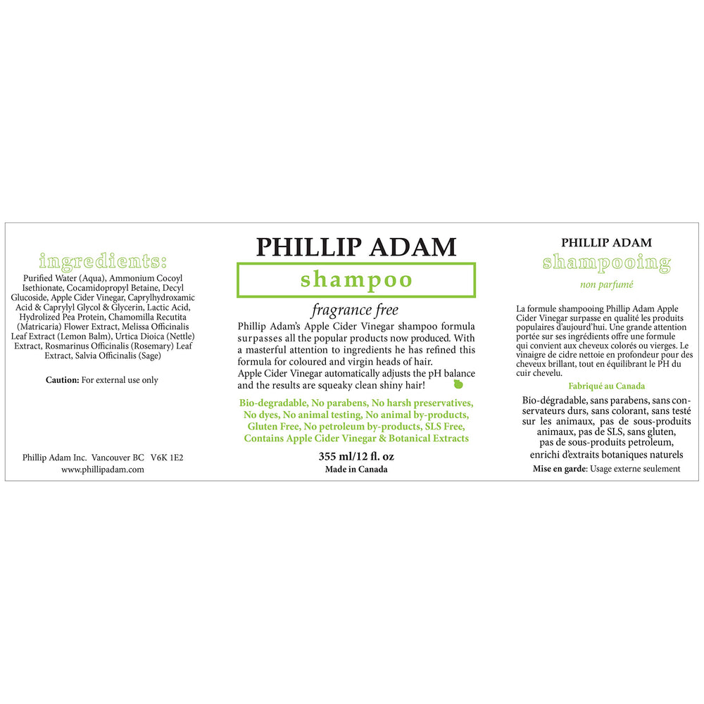 Après-shampoing Phillip Adam sans parfum en flacon, cheveux doux et brillants.
