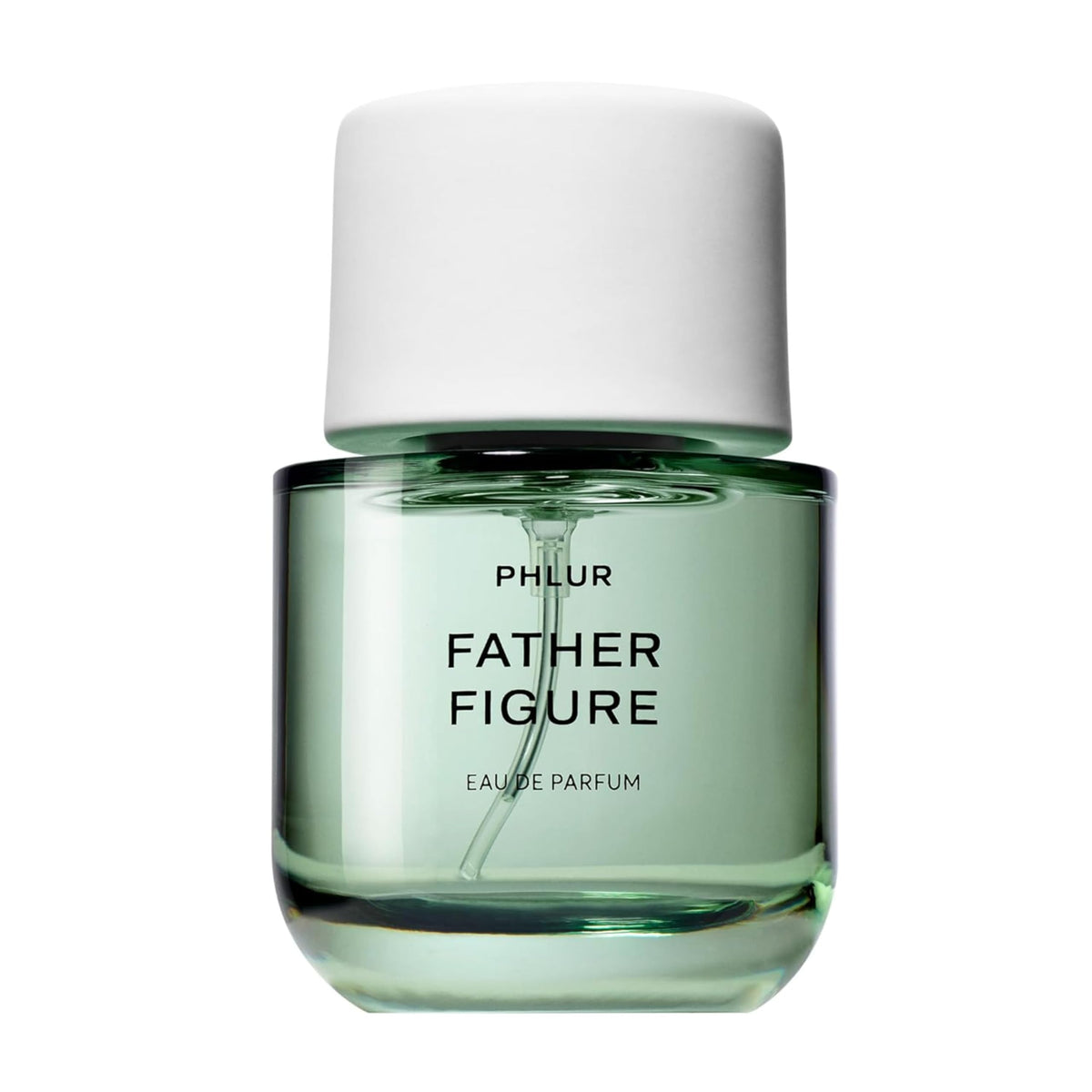 PHLUR Father Figure frasco de vidrio transparente, diseño elegante sin plásticos.