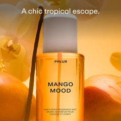 PHLUR Mango Mood packaging closeup, premium presentation for luxurious self-care rituals.