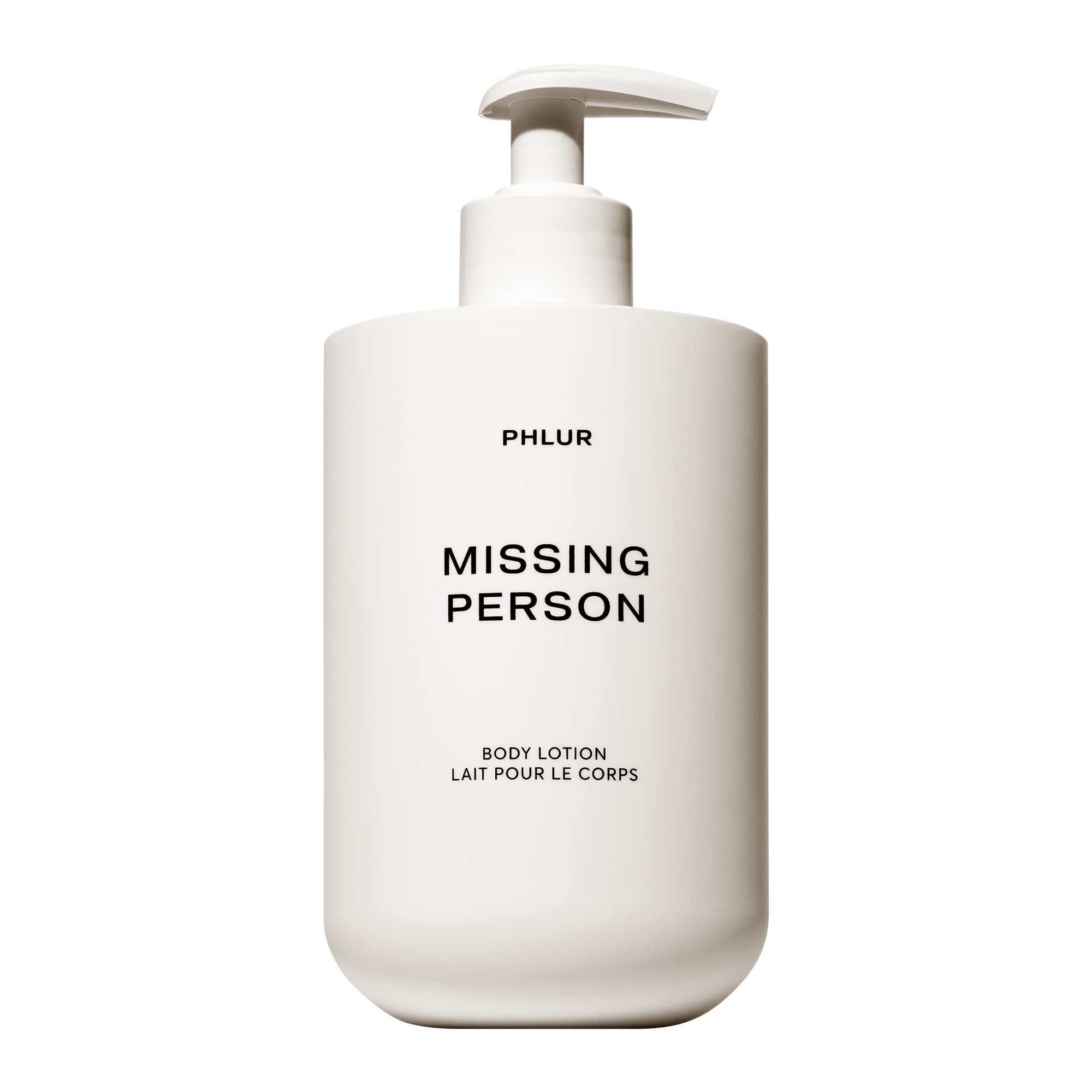 PHLUR Missing Person Lotion emballage élégant et diffusion délicate du parfum