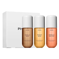 PHLUR trío vainilla durazno: conjunto de muestras ideal para viajar ligero.